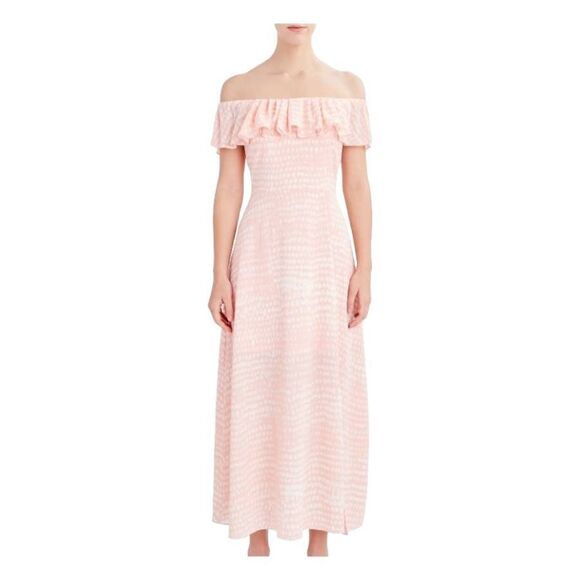 BCBG Paris Pink Polka Maxi Dress Womens Size 20 Dot Off Shoulder Maxi Dress - Picture 1 of 4